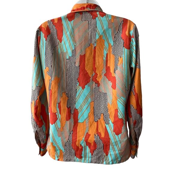 VINTAGE 70s Marc Frederic Beverly Hill Paris Abstract Print Qiana Blouse Size 40 - Picture 3 of 5
